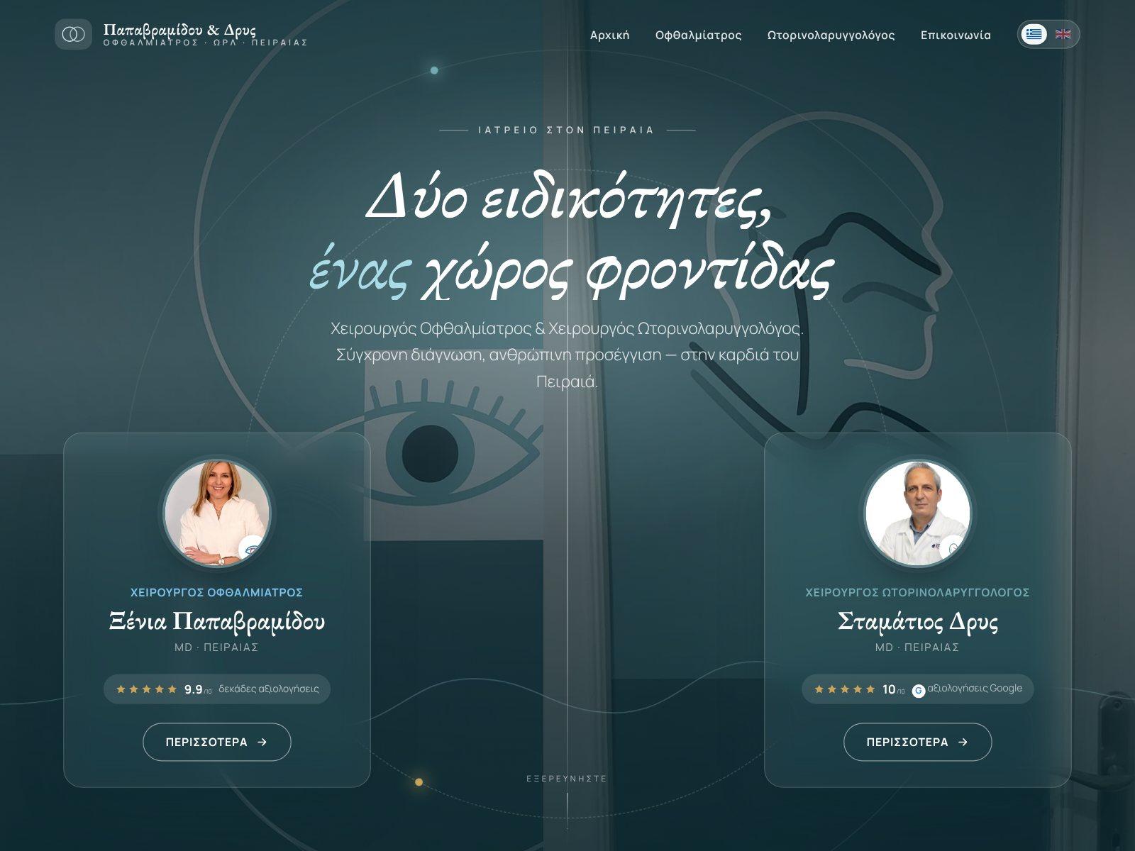 Ξένια Παπαβραμίδου & Σταμάτιος Δρυς — Οφθαλμίατρος & Ωτορινολαρυγγολόγος, Πειραιάς
